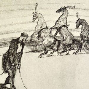 Toulouse Lautrec Performing Horses 1967 Circus Art Lithograph Matted